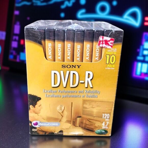 Sony DVD-R 10 Pack 4.7GB 120min 1-16x NEW Sealed Full Size DVD Cases NOS - Picture 1 of 5